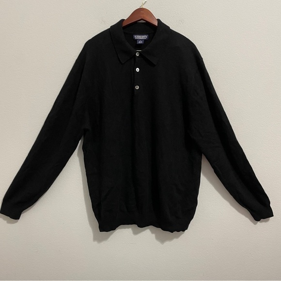 Lands’ End Cashmere Sweater Polo Black Long Sleeve Mens XL 46 - 48 - Picture 9 of 9
